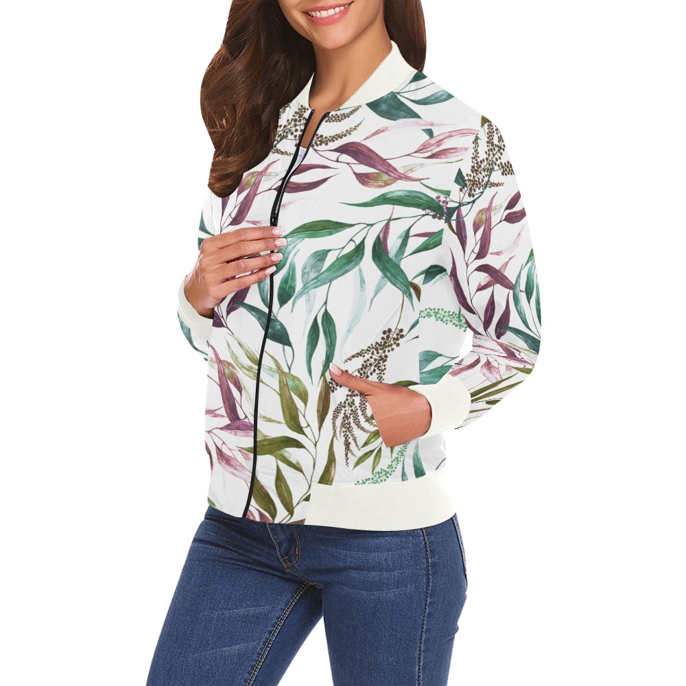 Dramatic leaves watercolor GR All Over Print Bomber Jacket for Women (Model H19)