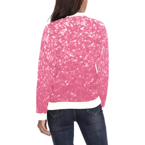 Magenta light pink red faux sparkles glitter All Over Print Bomber Jacket for Women (Model H36)