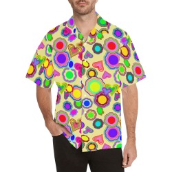 Groovy Hearts and Flowers Yellow Hawaiian Shirt (Model T58)