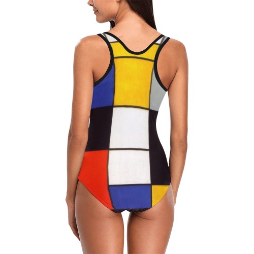 Composition A by Piet Mondrian Vest One Piece Swimsuit (Model S04)