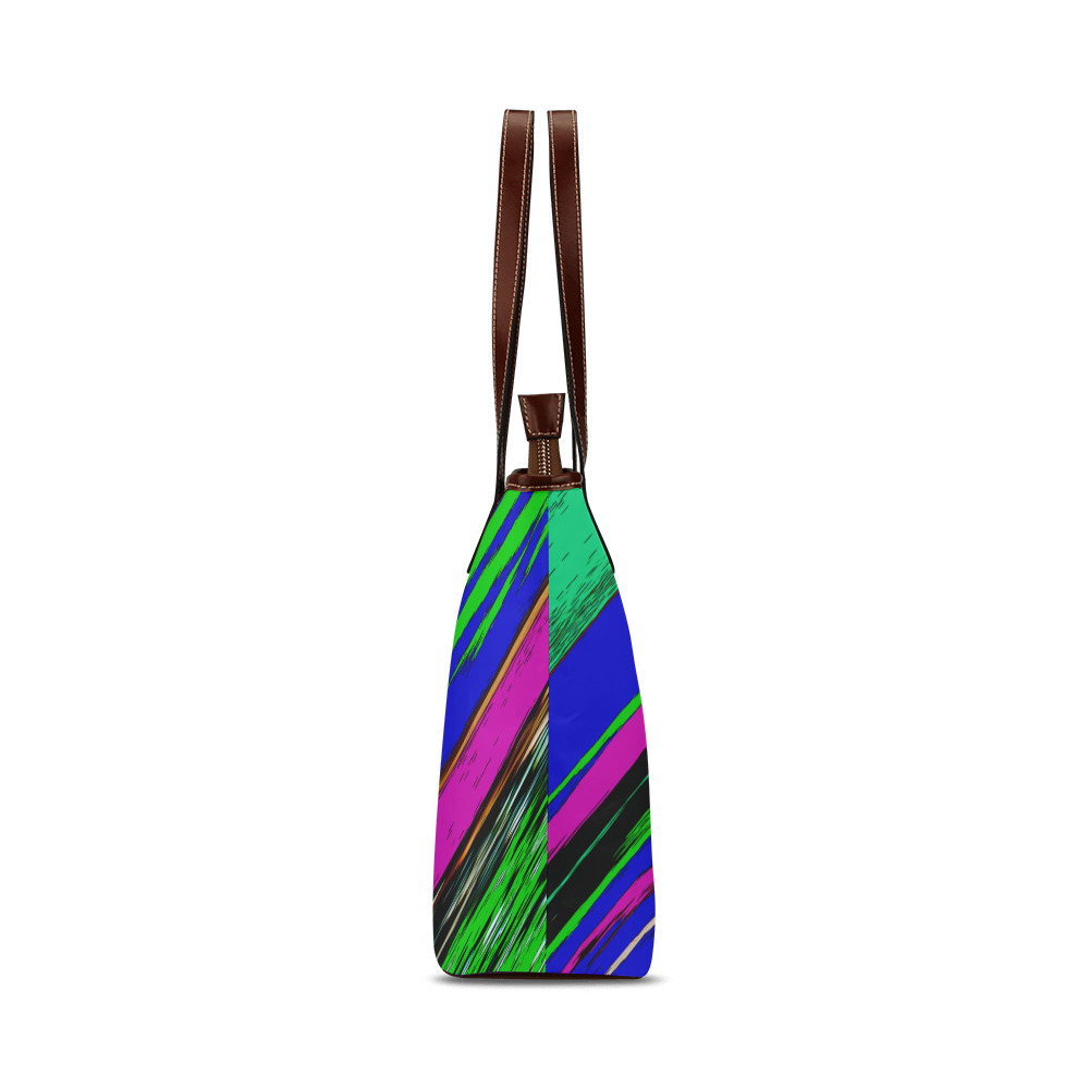 Diagonal Green Blue Purple And Black Abstract Art Shoulder Tote Bag (Model 1646)