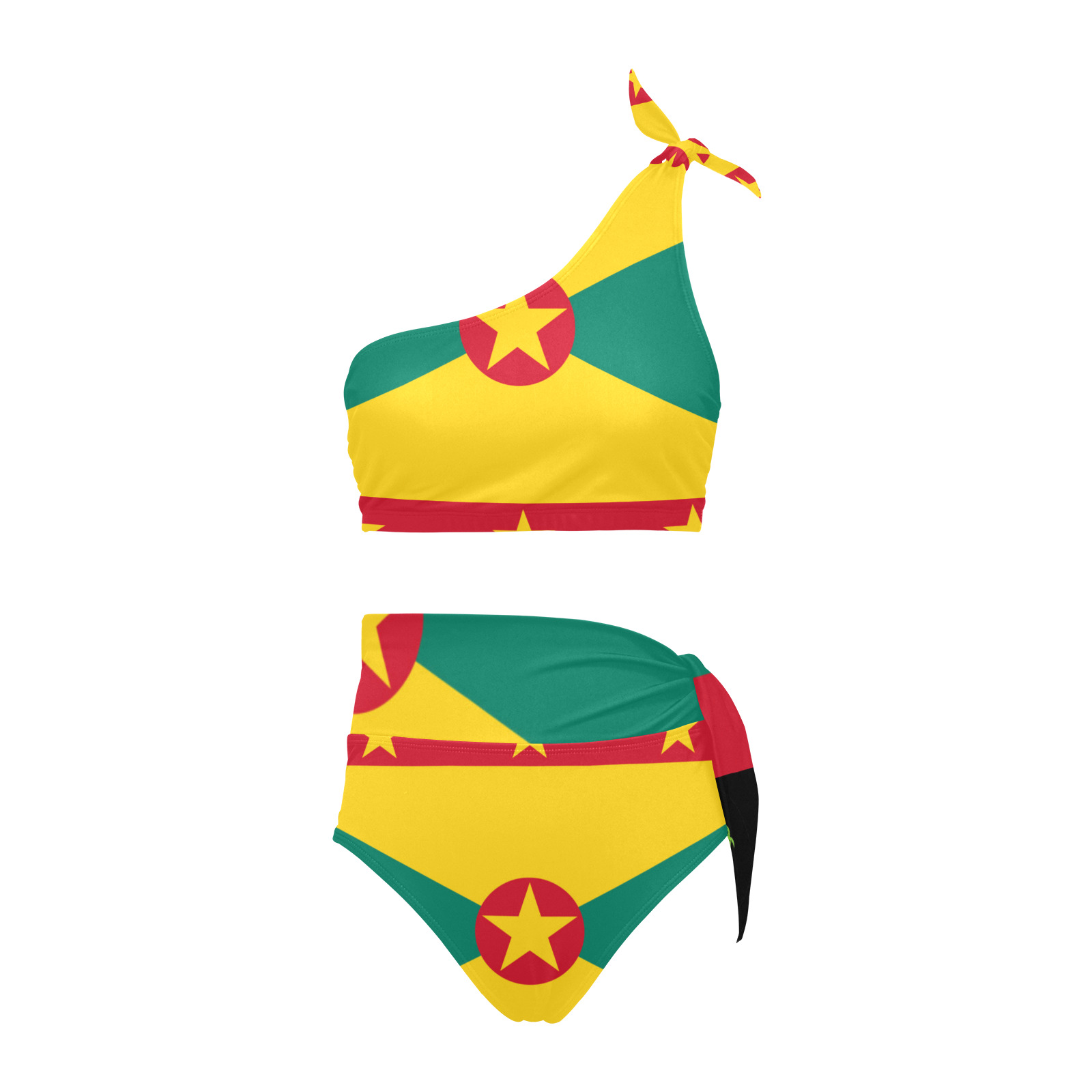 grenada-flag-xl High Waisted One Shoulder Bikini Set (Model S16)