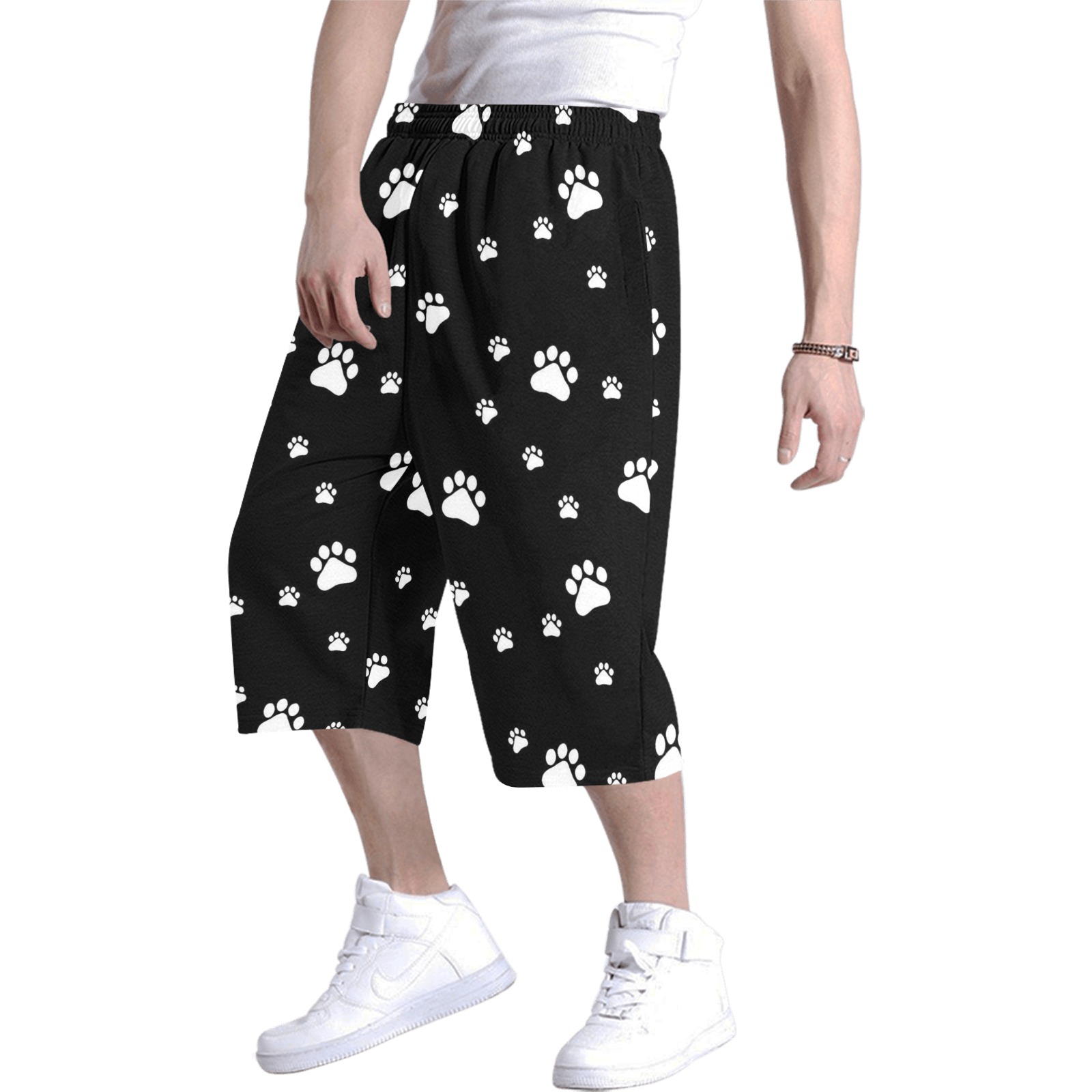Paws Black and White by Fetishworld Men's All Over Print Baggy Shorts (Model L37)