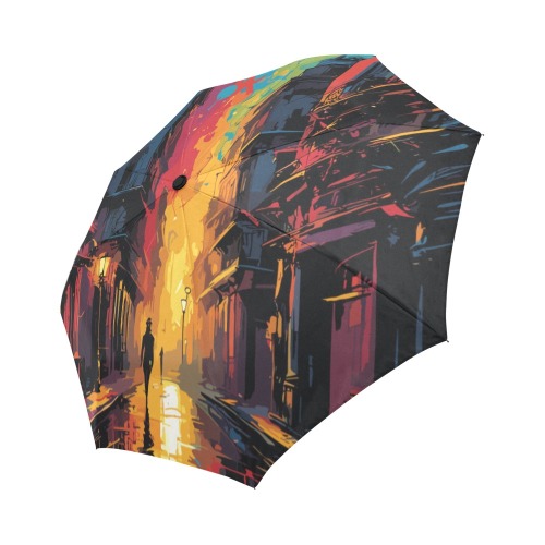 Night street of a dark fantasy city colorful art Auto-Foldable Umbrella (Model U04)