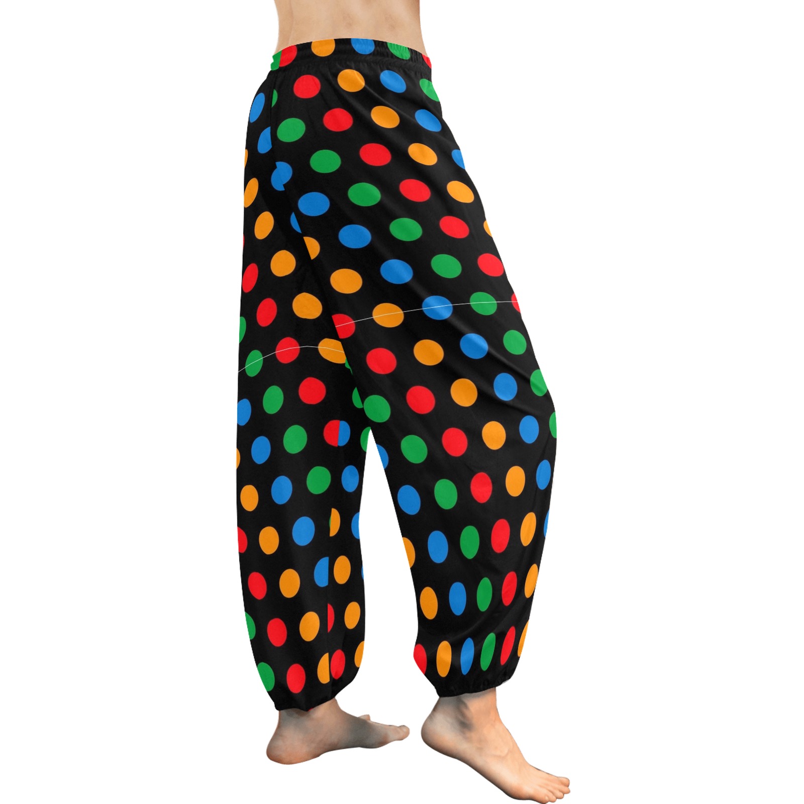 Prismatic Polka Dots on Black Background Women's All Over Print Harem Pants (Model L18)