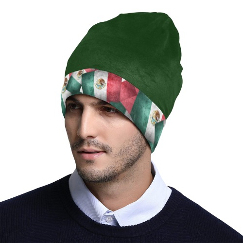 Mexican Flags with Green All Over Print Beanie for Adults