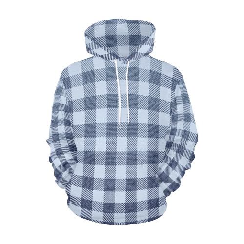 Pastel Blue Plaid All Over Print Hoodie for Women (USA Size) (Model H13)
