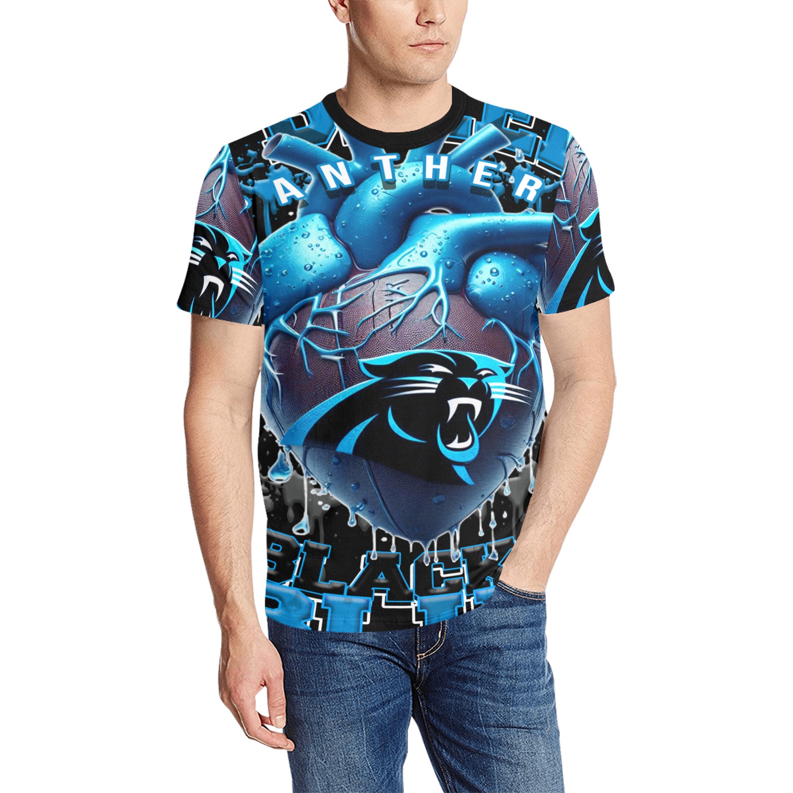 Carolina Panthers shirt Men's All Over Print T-Shirt (Solid Color Neck) (Model T63)