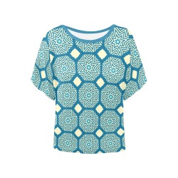 Blue Fall Geometric Women's Batwing-Sleeved Blouse T shirt (Model T44)
