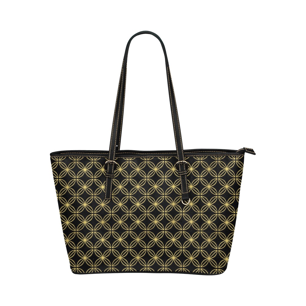 Black and Gold Leather Tote Bag/Large (Model 1651)