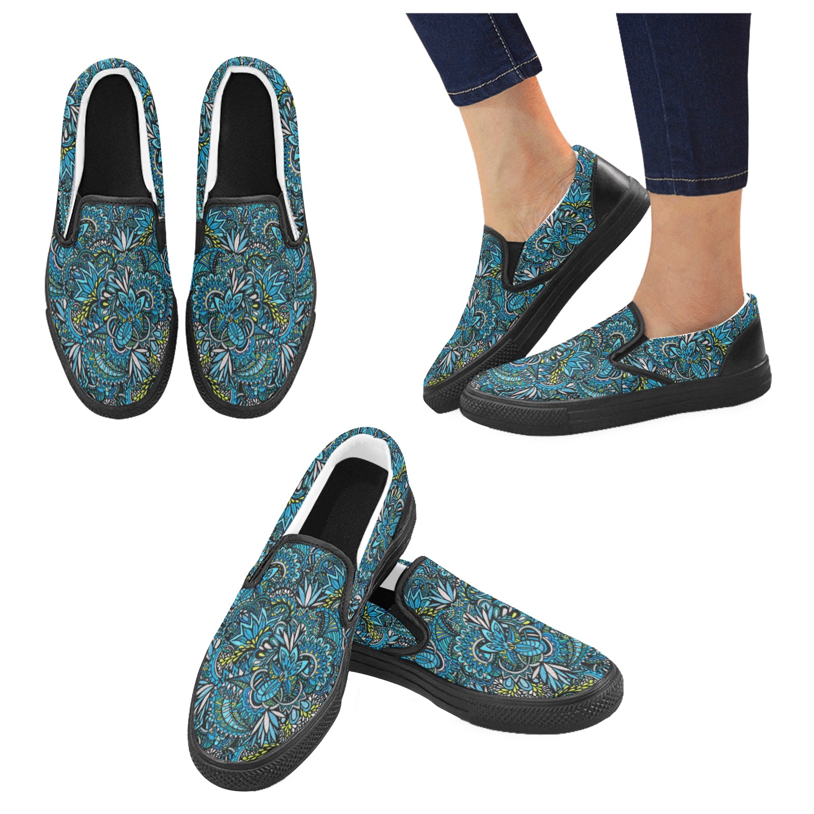 Cerulean Swirls Women's Unusual Slip-on Canvas Shoes (Model 019)