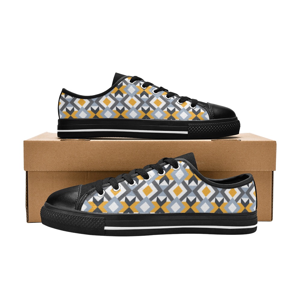 Retro Angles Abstract Geometric Pattern Men's Classic Canvas Shoes (Model 018)