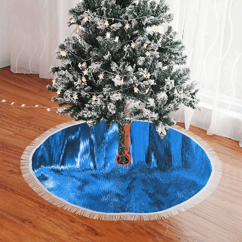 Melted Glitch Blue Thick Fringe Christmas Tree Skirt 36"x36"