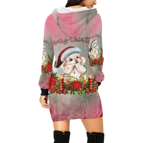 Merry christmas, cute animal All Over Print Hoodie Mini Dress (Model H27)
