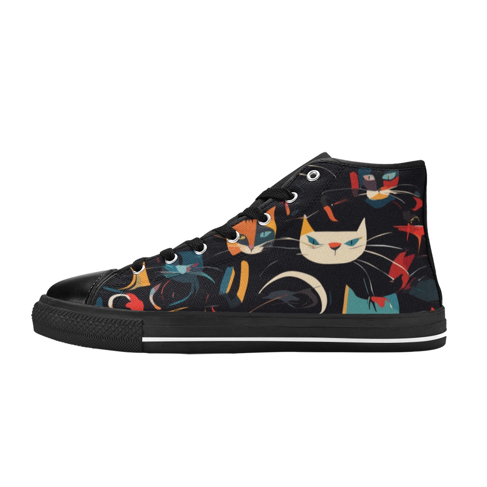 Beautiful abstract art of colorful cats. Women's Classic High Top Canvas Shoes (Model 017)