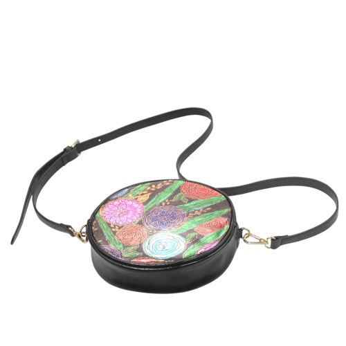 Floral and Bamboo leaves Round Sling Bag (Model 1647)