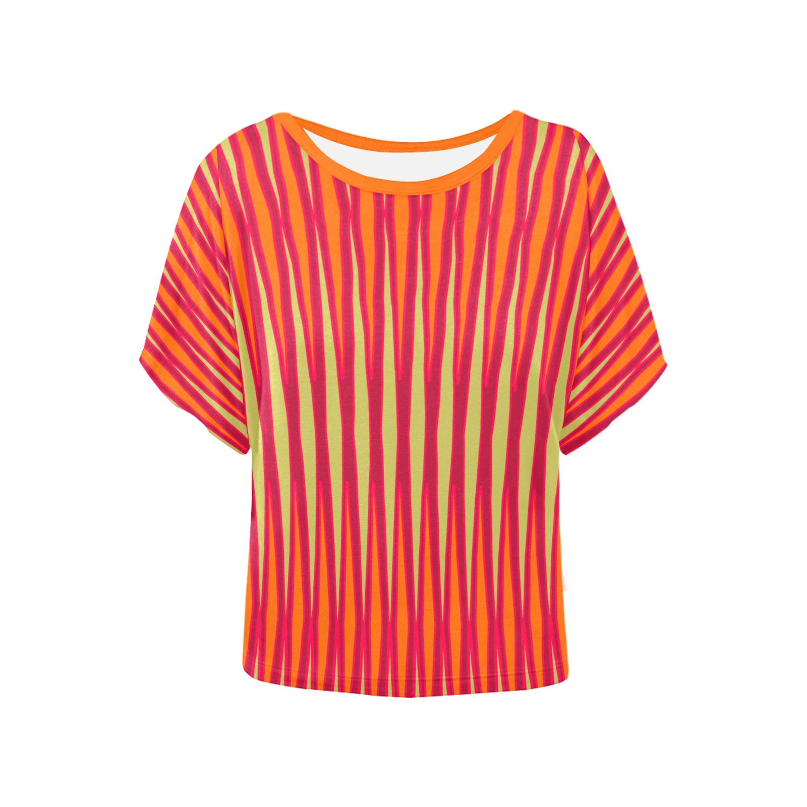 Tribal striped cream orange deep magenta Women's Batwing-Sleeved Blouse T shirt (Model T44)