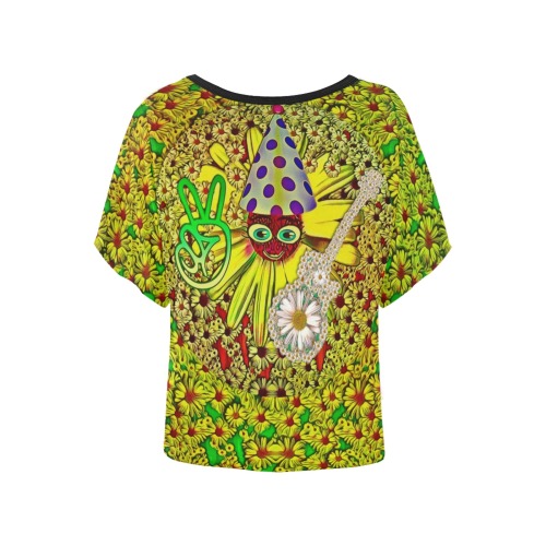 festive peace loving cartoon with a guitar Women's Batwing-Sleeved Blouse T shirt (Model T44)