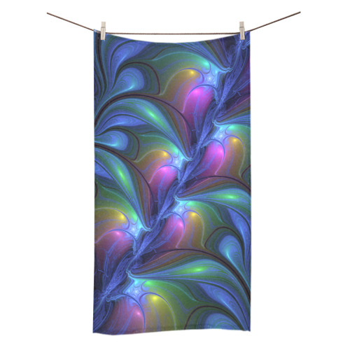 Colorful Luminous Abstract Blue Pink Green Fractal Bath Towel 30"x56"