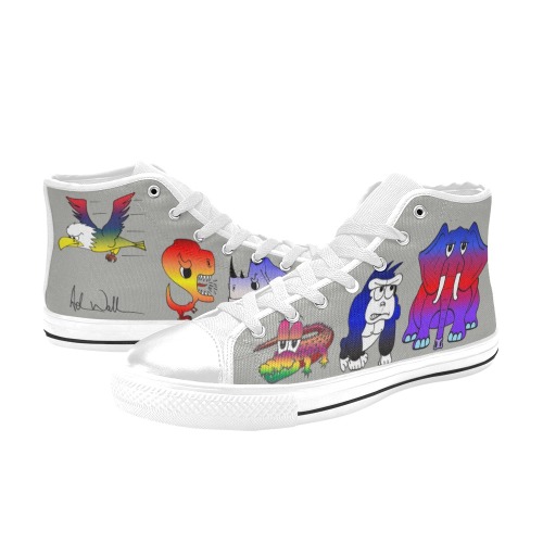 Women's Signed Adam Wallace Grey Shoes - Animals That Would Eat or Squish You! Women's Classic High Top Canvas Shoes (Model 017)