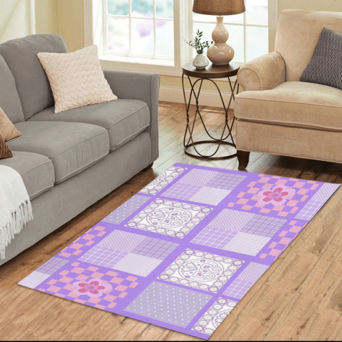 Pink and Purple Patchwork Design Area Rug 5'x3'3''