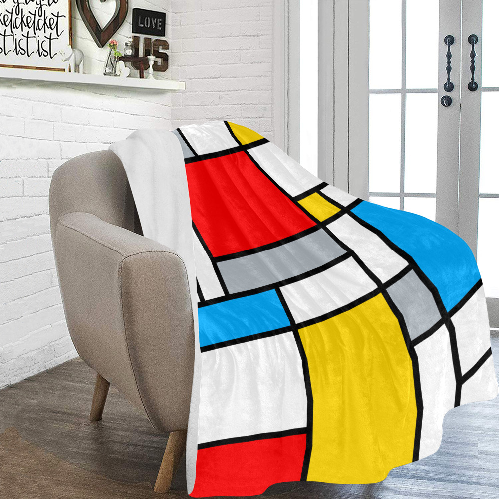 Mondrian Style Color Composition Geometric Retro Art Ultra-Soft Micro Fleece Blanket 60"x80"