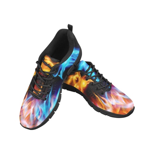 Blue and Red Fiery Dragon Collection Women's Breathable Running Shoes (Model 055)