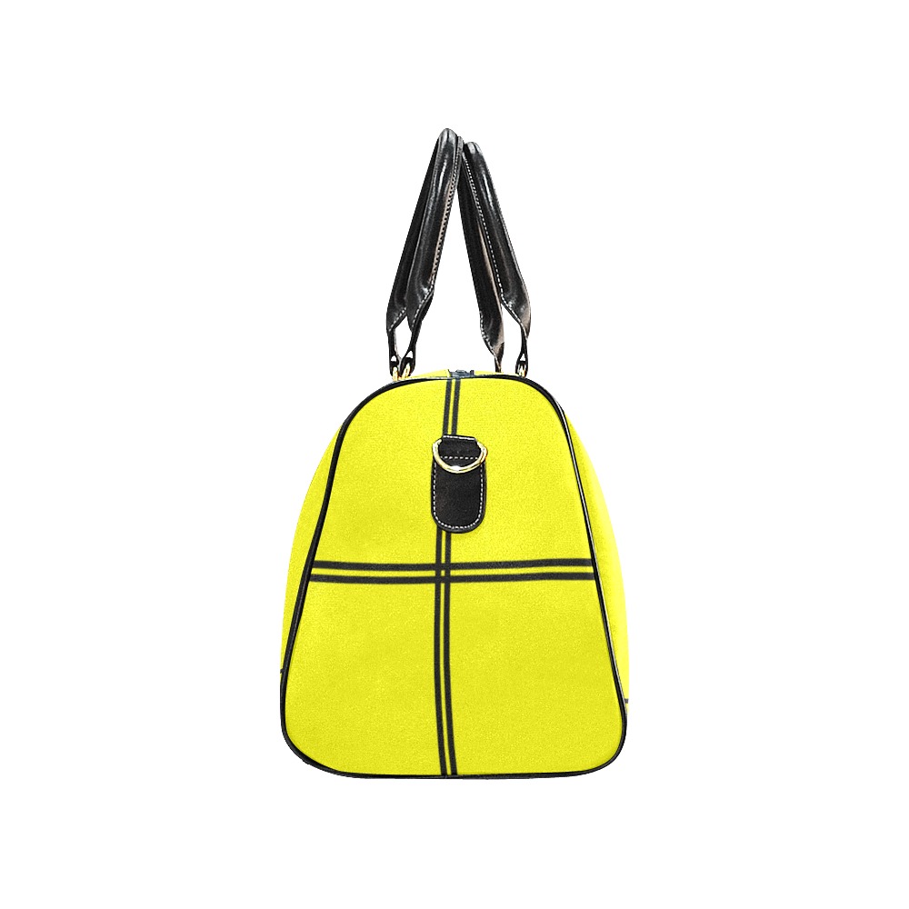 Black Interlocking Squares funhouse yellow New Waterproof Travel Bag/Large (Model 1639)