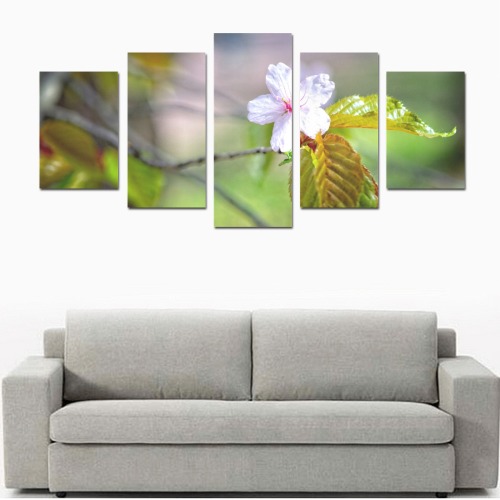 One sakura cherry flowers on a tree in spring. Canvas Print Sets D (No Frame)