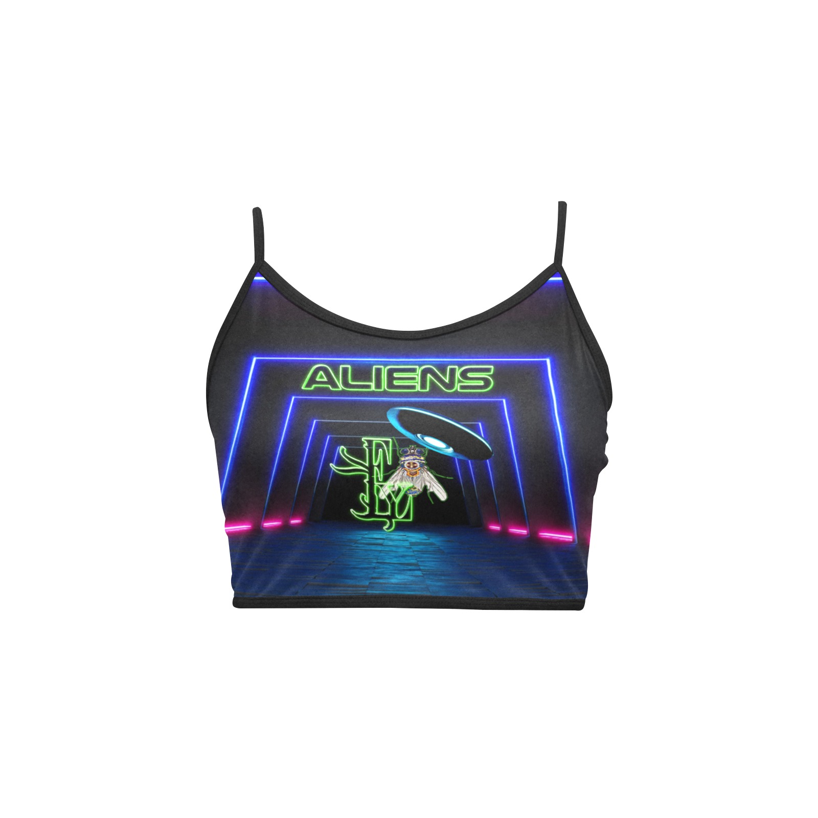 Aliens Collectable Fly Women's Spaghetti Strap Crop Top (Model T67)