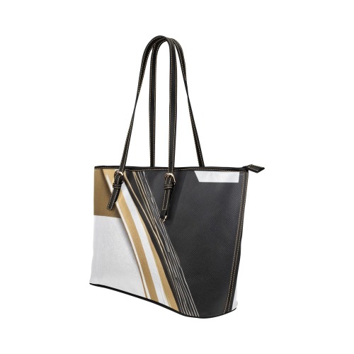 Black/White/Gold Design Leather Tote Bag/Large (Model 1651)