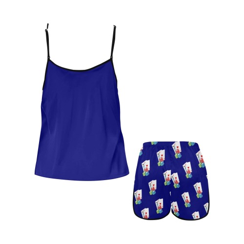 Las Vegas Blackjack / Blue Women's Spaghetti Strap Short Pajama Set