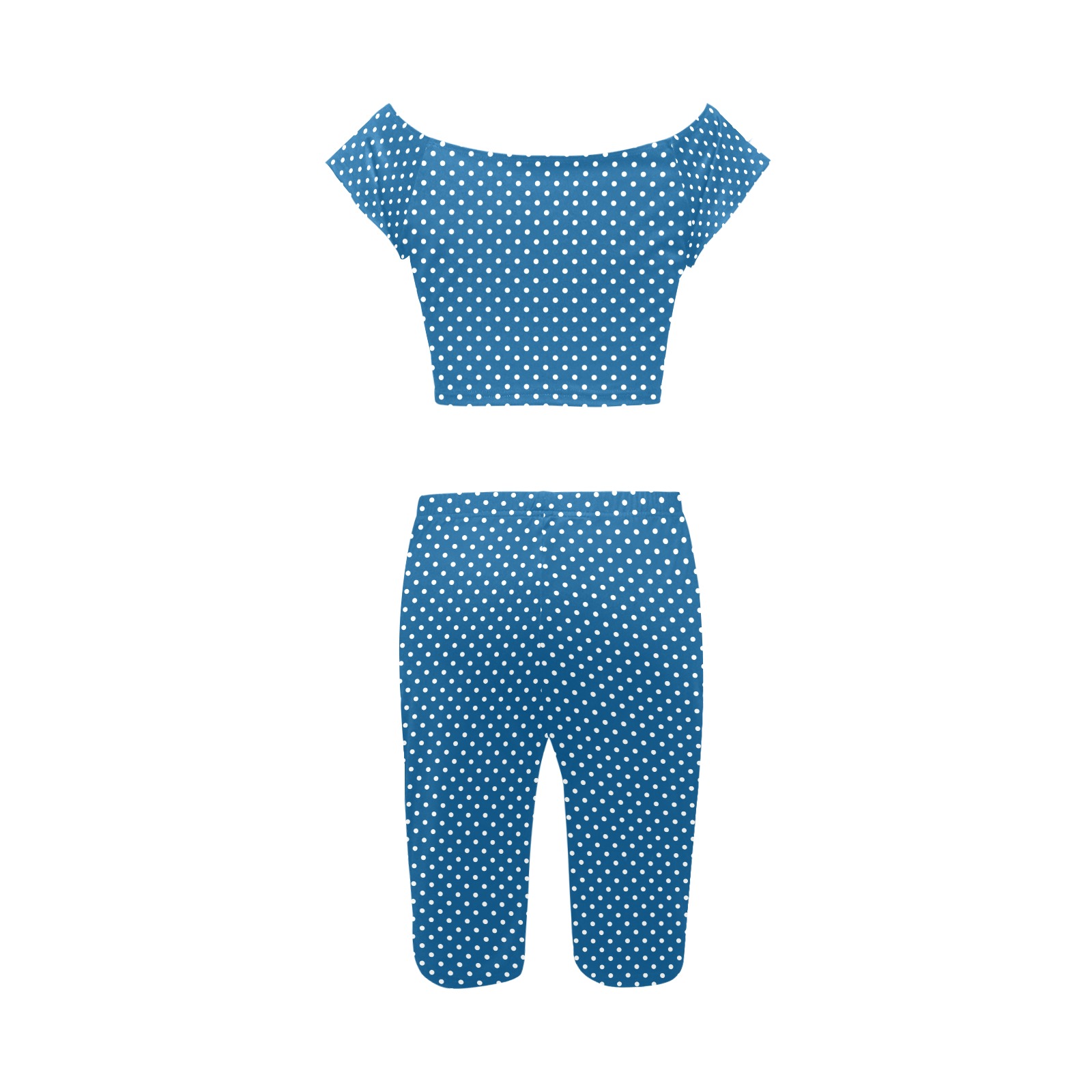 Classic Blue and White Polka Dots Women's Crop Top Yoga Set