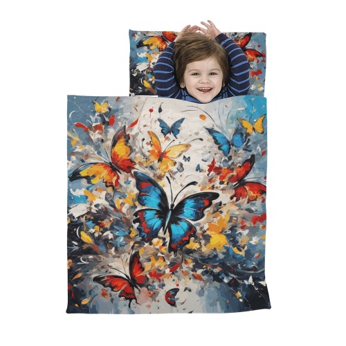 Fantastic blue, red, yellow butterflies art Kids' Sleeping Bag