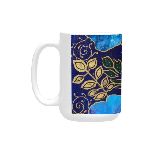 Dark Blue Floral Custom Ceramic Mug (15OZ)