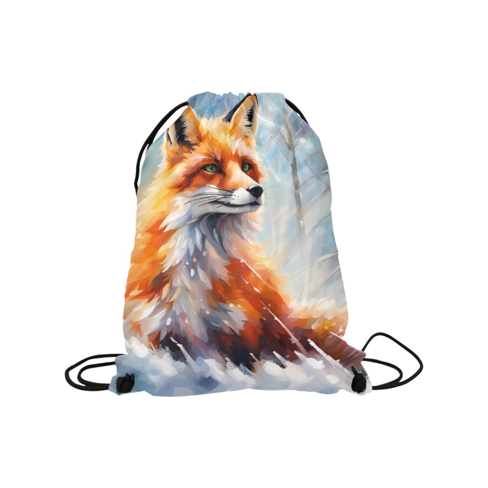 Lovely red fox animal winter forest snow chic art Medium Drawstring Bag Model 1604 (Twin Sides) 13.8"(W) * 18.1"(H)