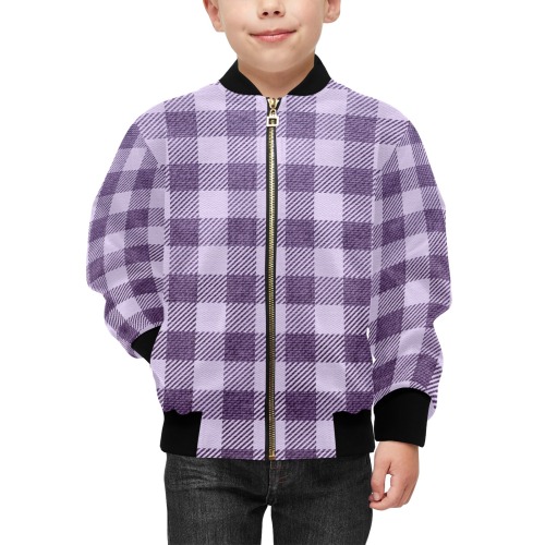 Pastel Purple Plaid Kids' Bomber Jacket with Pockets (Model H40)