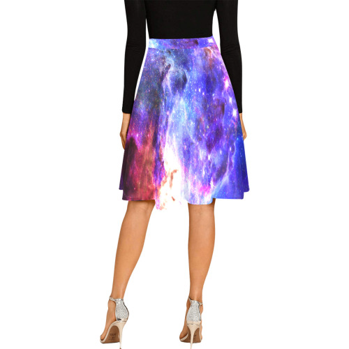 Mystical fantasy deep galaxy space - Interstellar cosmic dust Melete Pleated Midi Skirt (Model D15)