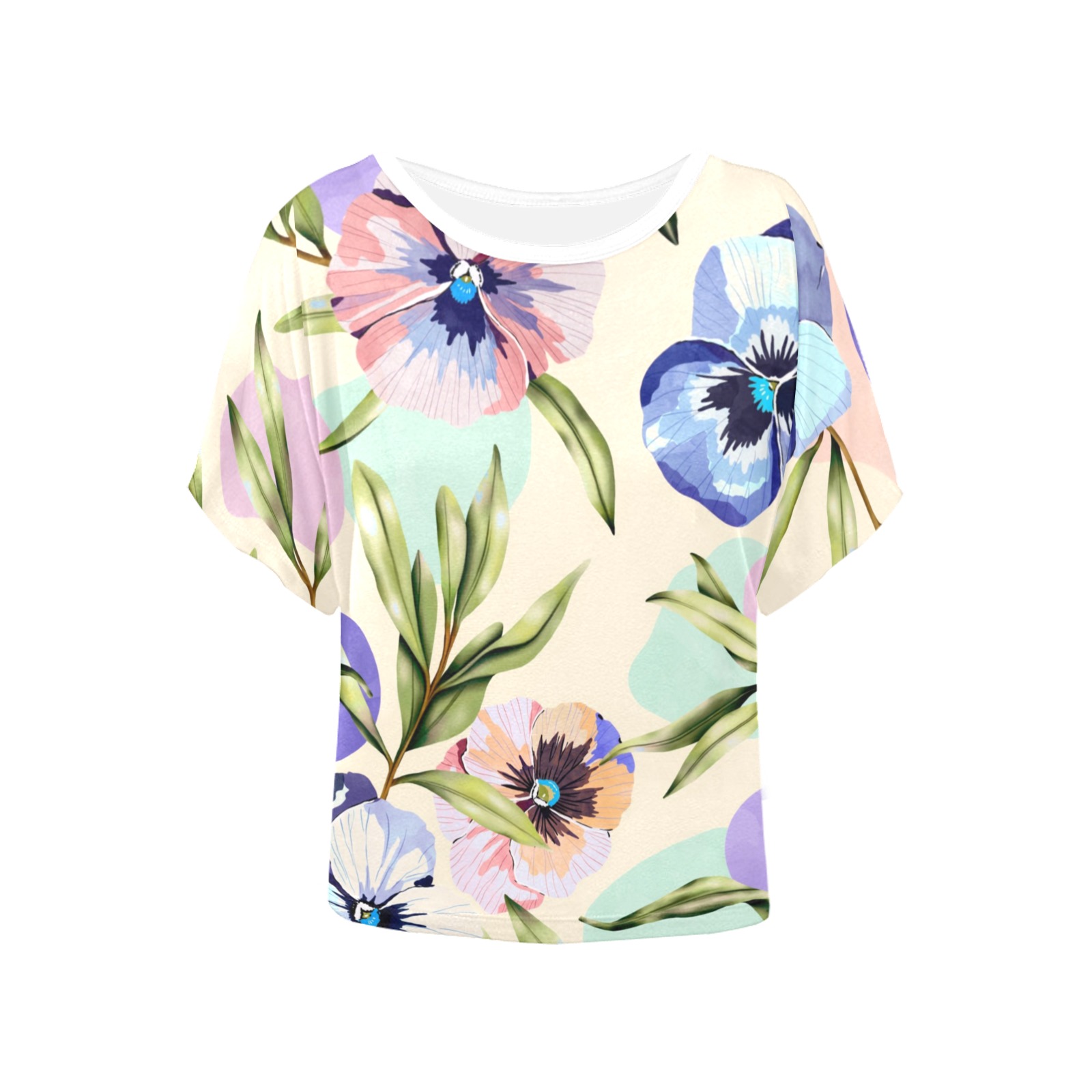 Beautiful tropical garden pastel colors Women's Batwing-Sleeved Blouse T shirt (Model T44)