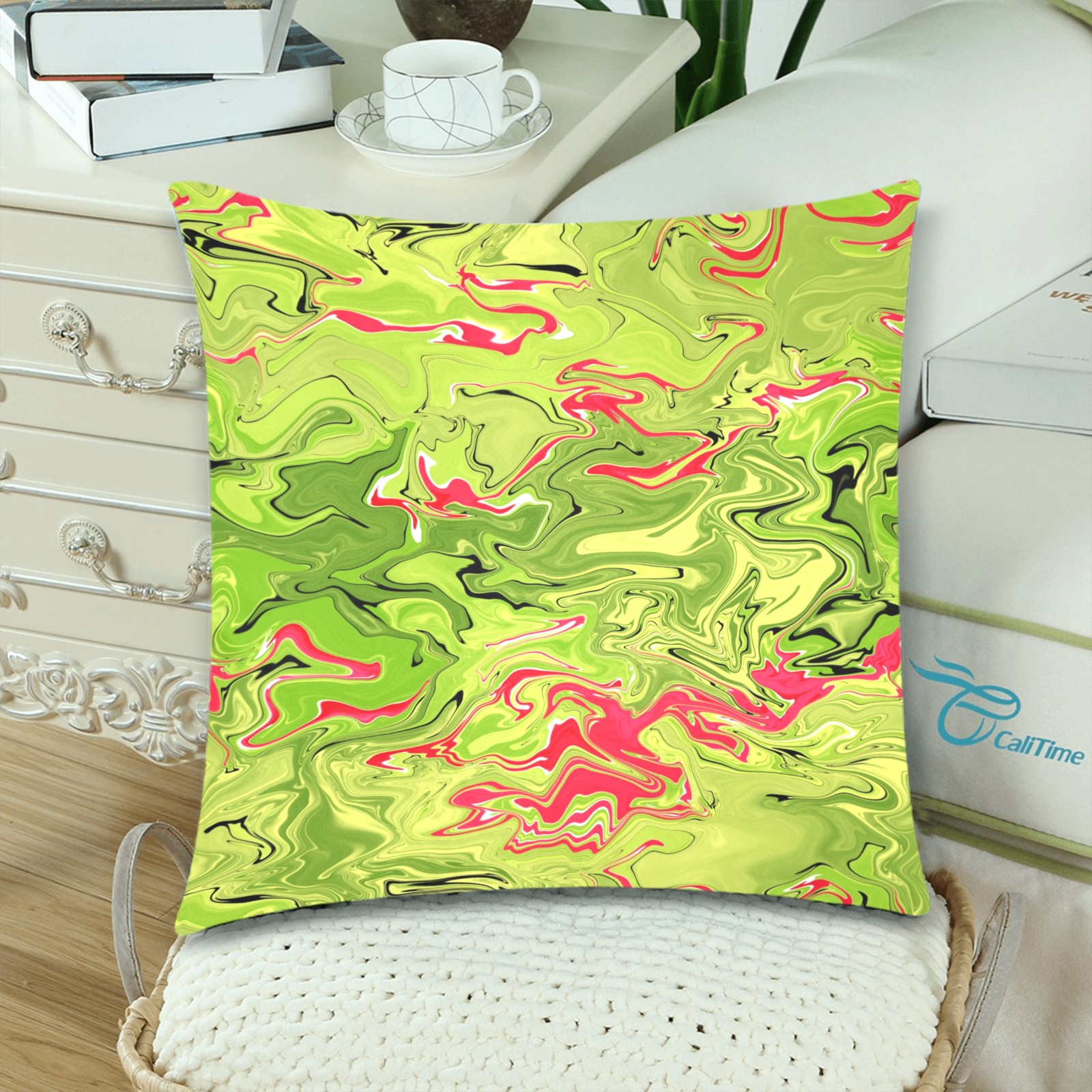 lime and red Custom Zippered Pillow Cases 18"x 18" (Twin Sides) (Set of 2)