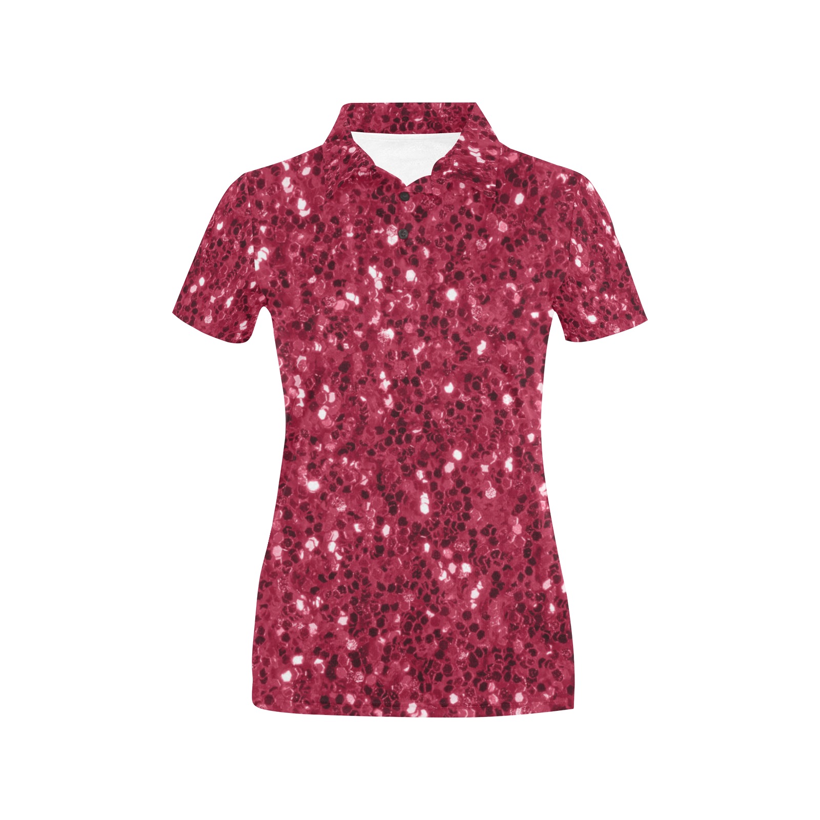Magenta dark pink red faux sparkles glitter Women's All Over Print Polo Shirt (Model T55)