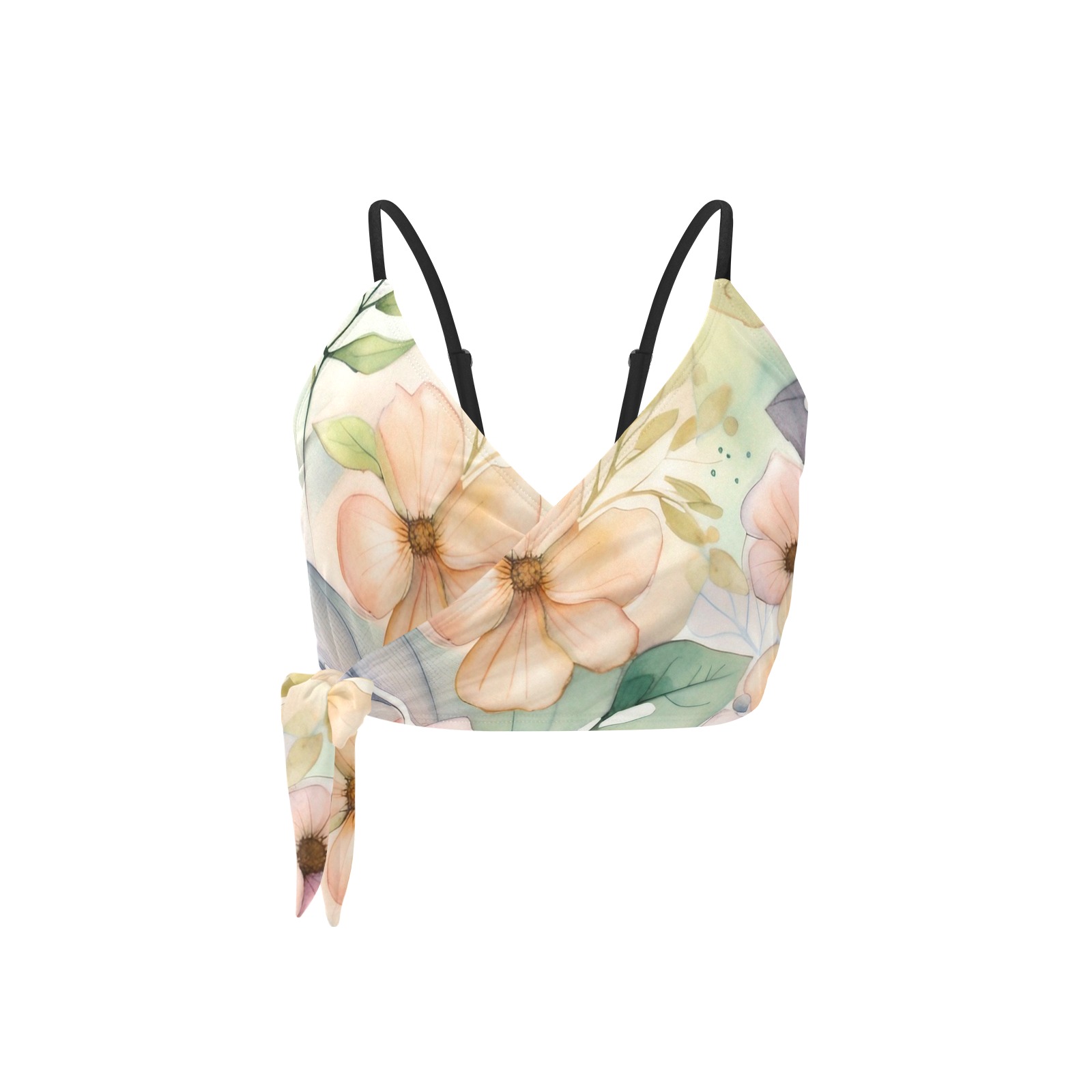 Watercolor Floral 1 Knot Side Bikini Top (Model S37)