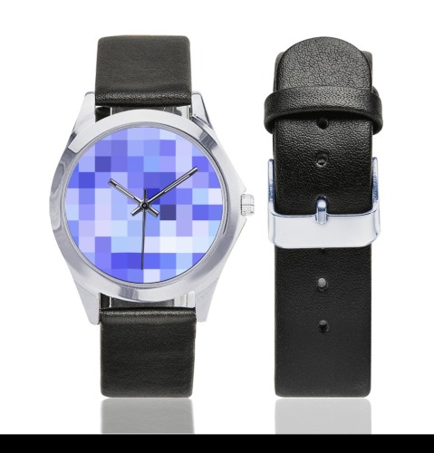 pixie-blue Unisex Silver-Tone Round Leather Watch (Model 216)