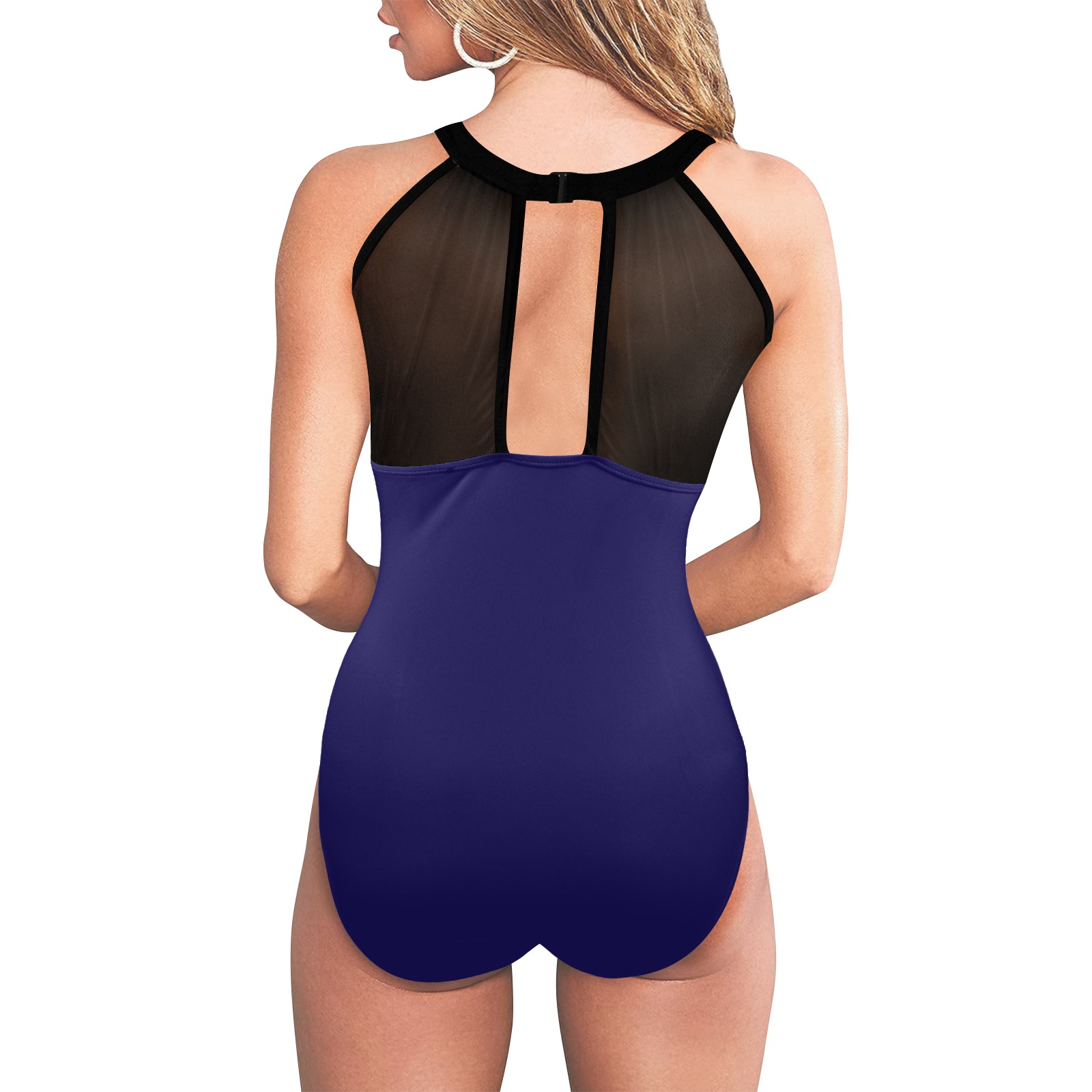 The moms suit logo on side Women's High Neck Plunge Mesh Ruched Swimsuit (S43)