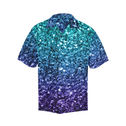 Aqua blue ombre faux glitter sparkles Hawaiian Shirt (Model T58)