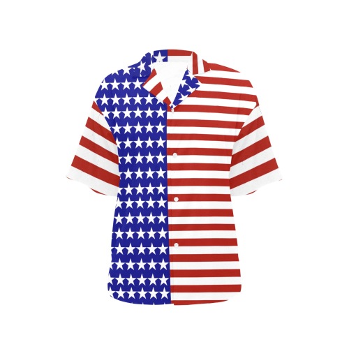 USA Patriotic Stars & Stripes All Over Print Hawaiian Shirt for Women (Model T58)