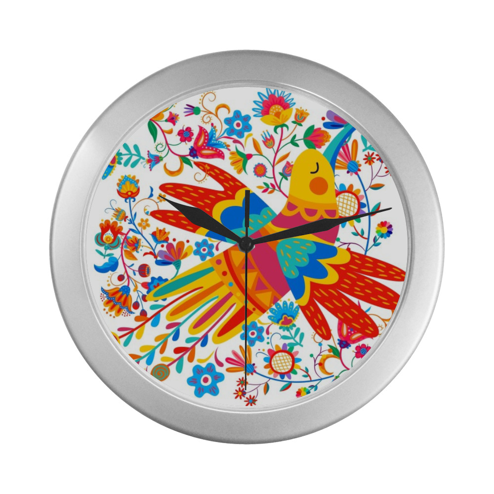 Garden Bird Design Silver Color Wall Clock