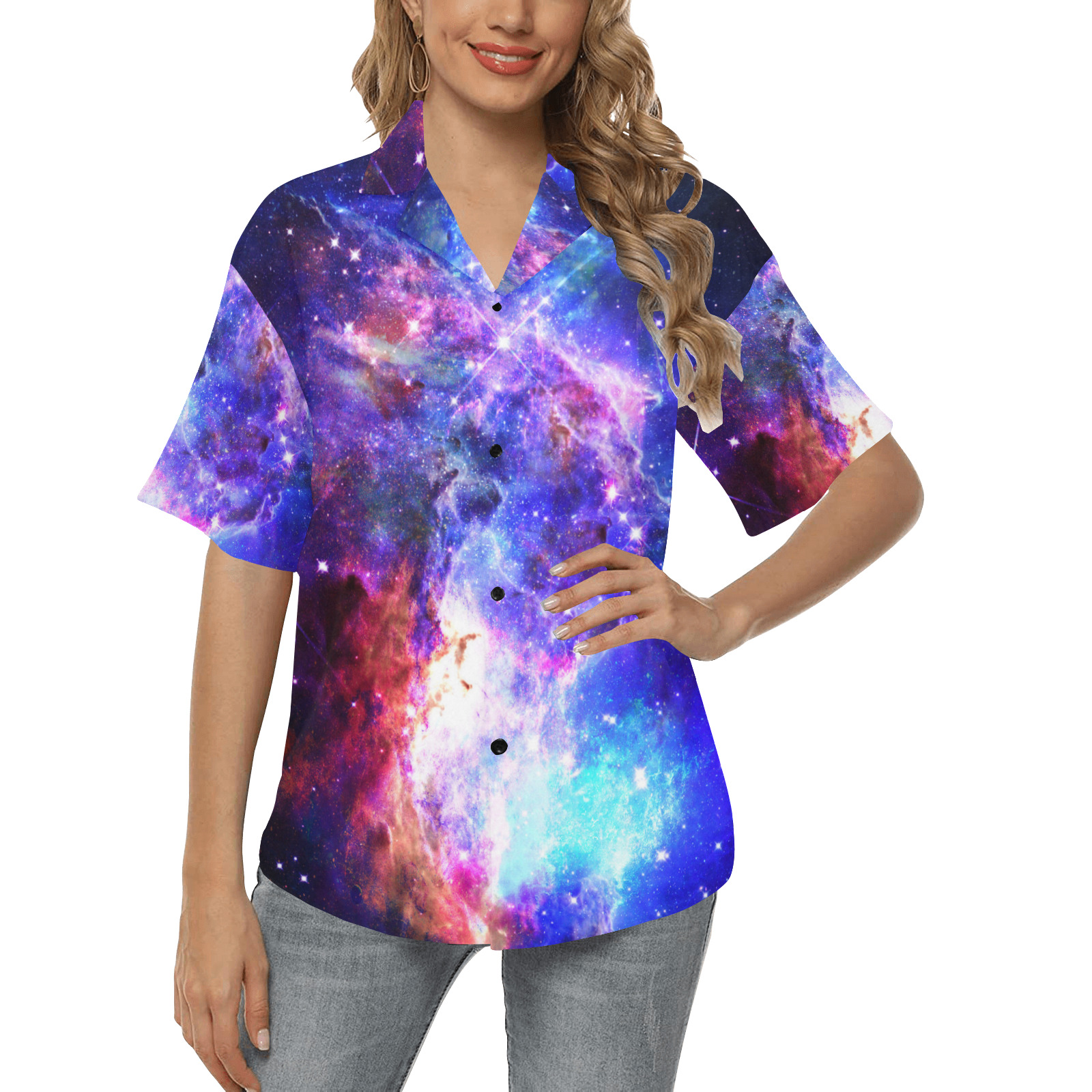 Mystical fantasy deep galaxy space - Interstellar cosmic dust All Over Print Hawaiian Shirt for Women (Model T58)