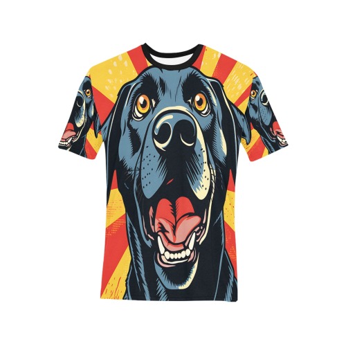 Black Labrador Pop Art Men's All Over Print T-Shirt (Solid Color Neck) (Model T63)