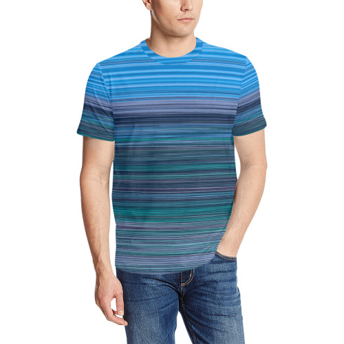 Abstract Blue Horizontal Stripes Men's All Over Print T-Shirt (Random Design Neck) (Model T63)